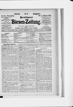 Berliner Börsen-Zeitung vom 04.02.1892