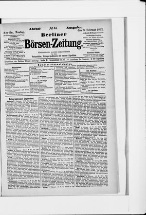 Berliner Börsen-Zeitung vom 08.02.1892