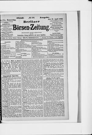 Berliner Börsen-Zeitung on Apr 21, 1892