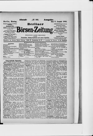 Berliner Börsen-Zeitung vom 08.08.1892