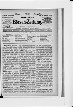 Berliner Börsen-Zeitung vom 10.08.1892