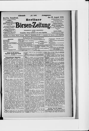 Berliner Börsen-Zeitung on Aug 27, 1892