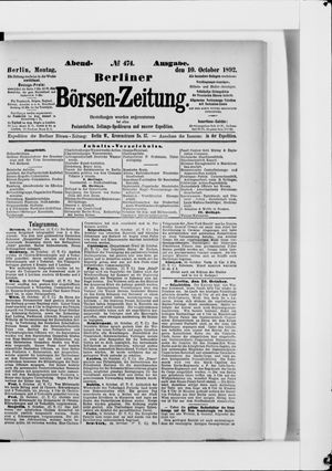 Berliner Börsen-Zeitung on Oct 10, 1892