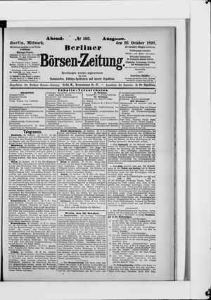 Berliner Börsen-Zeitung vom 26.10.1892