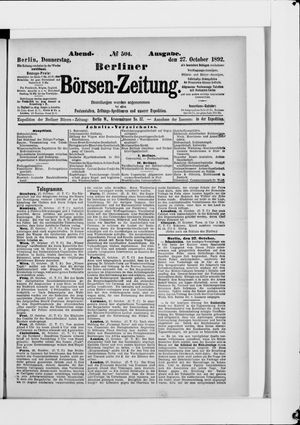 Berliner Börsen-Zeitung vom 27.10.1892