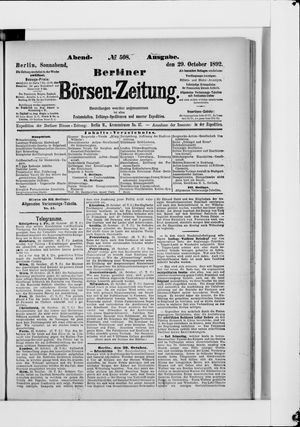 Berliner Börsen-Zeitung vom 29.10.1892