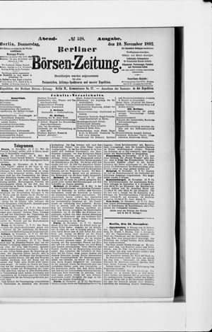 Berliner Börsen-Zeitung vom 10.11.1892