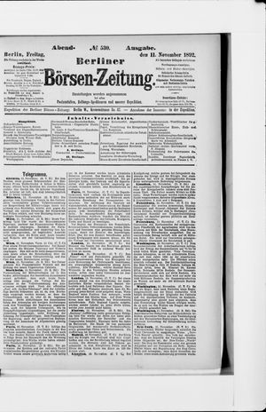 Berliner Börsen-Zeitung vom 11.11.1892