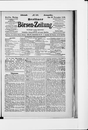 Berliner Börsen-Zeitung vom 28.11.1892