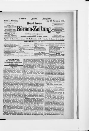 Berliner Börsen-Zeitung vom 30.11.1892