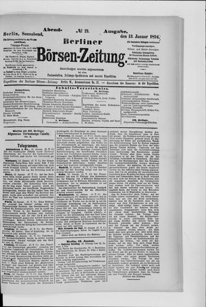 Berliner Börsen-Zeitung on Jan 13, 1894