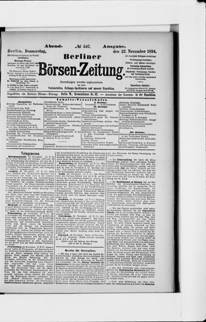 Berliner Börsen-Zeitung vom 22.11.1894