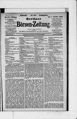Berliner Börsen-Zeitung vom 01.10.1900