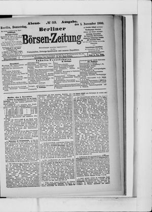 Berliner Börsen-Zeitung vom 01.11.1900