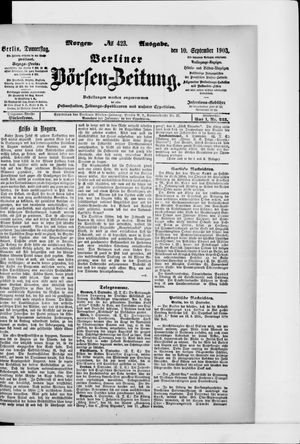 Berliner Börsen-Zeitung vom 10.09.1903