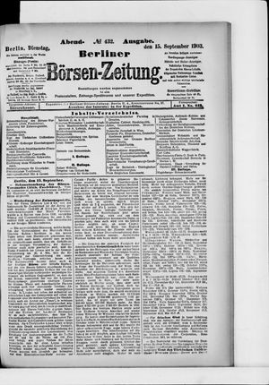 Berliner Börsen-Zeitung vom 15.09.1903