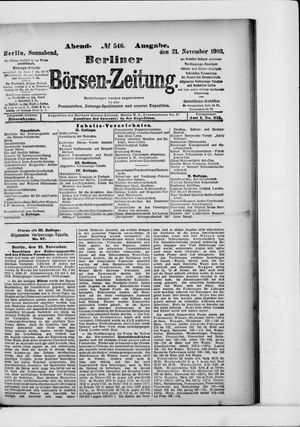 Berliner Börsen-Zeitung on Nov 21, 1903