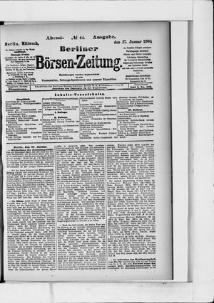 Berliner Börsen-Zeitung vom 27.01.1904