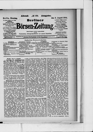 Berliner Börsen-Zeitung vom 09.08.1904