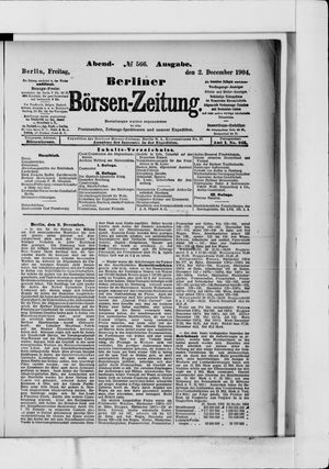 Berliner Börsen-Zeitung vom 02.12.1904
