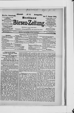 Berliner Börsen-Zeitung vom 07.01.1905
