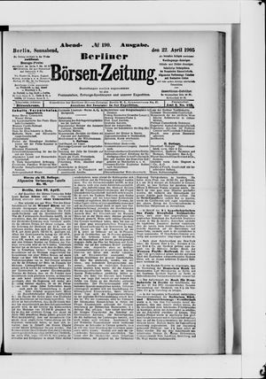 Berliner Börsen-Zeitung vom 22.04.1905