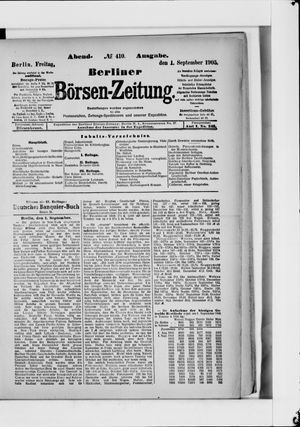 Berliner Börsen-Zeitung vom 01.09.1905