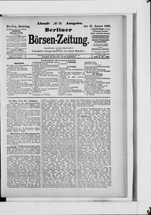 Berliner Börsen-Zeitung on Jan 15, 1907