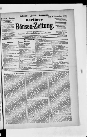 Berliner Börsen-Zeitung vom 09.11.1908