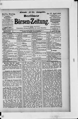 Berliner Börsen-Zeitung vom 27.04.1909