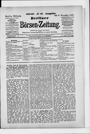 Berliner Börsen-Zeitung vom 03.11.1909