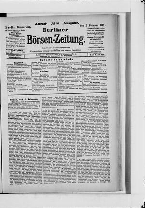 Berliner Börsen-Zeitung vom 02.02.1911