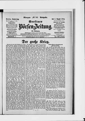 Berliner Börsen-Zeitung vom 06.08.1914