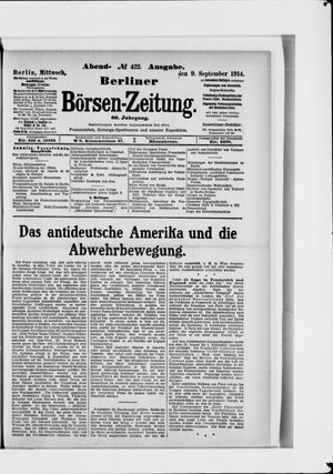 Berliner Börsen-Zeitung on Sep 9, 1914