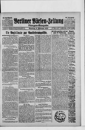 Berliner Börsen-Zeitung vom 09.02.1920