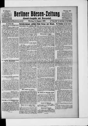 Berliner Börsen-Zeitung vom 08.08.1921