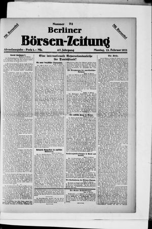 Berliner Börsen-Zeitung on Feb 13, 1922