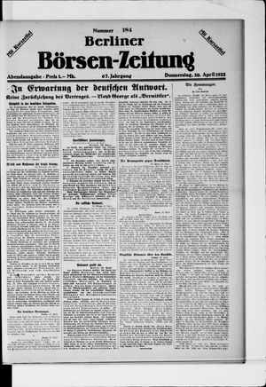 Berliner Börsen-Zeitung vom 20.04.1922