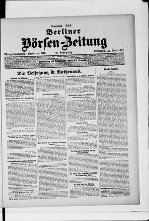 Berliner Börsen-Zeitung vom 27.06.1922