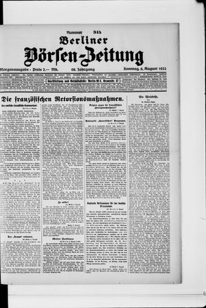 Berliner Börsen-Zeitung vom 06.08.1922