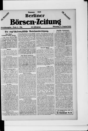 Berliner Börsen-Zeitung vom 08.08.1922