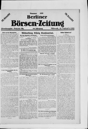 Berliner Börsen-Zeitung vom 27.09.1922