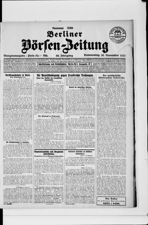 Berliner Börsen-Zeitung vom 30.11.1922