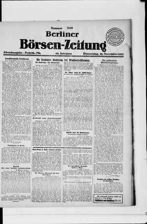 Berliner Börsen-Zeitung vom 30.11.1922