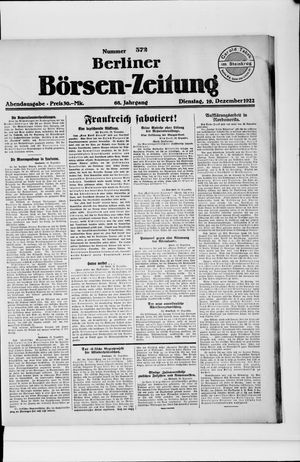 Berliner Börsen-Zeitung vom 19.12.1922