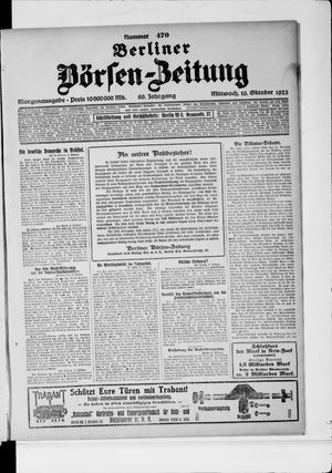 Berliner Börsen-Zeitung vom 10.10.1923