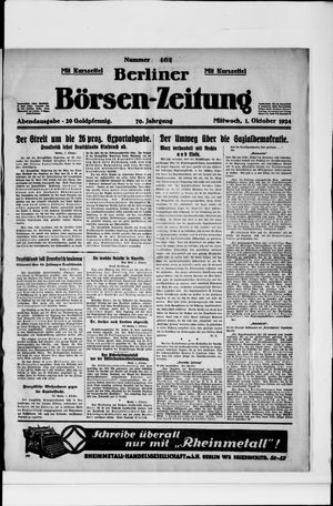 Berliner Börsen-Zeitung vom 01.10.1924