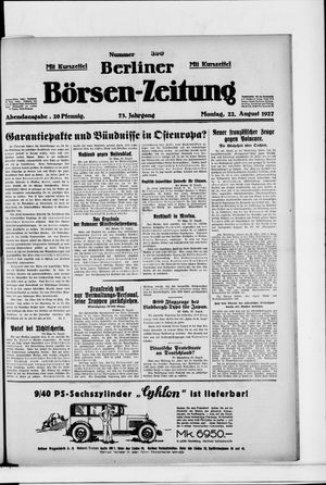 Berliner Börsen-Zeitung vom 22.08.1927