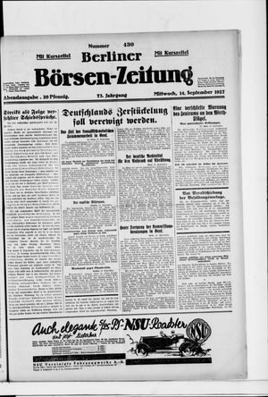 Berliner Börsen-Zeitung vom 14.09.1927