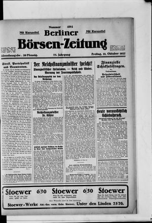Berliner Börsen-Zeitung on Oct 21, 1927